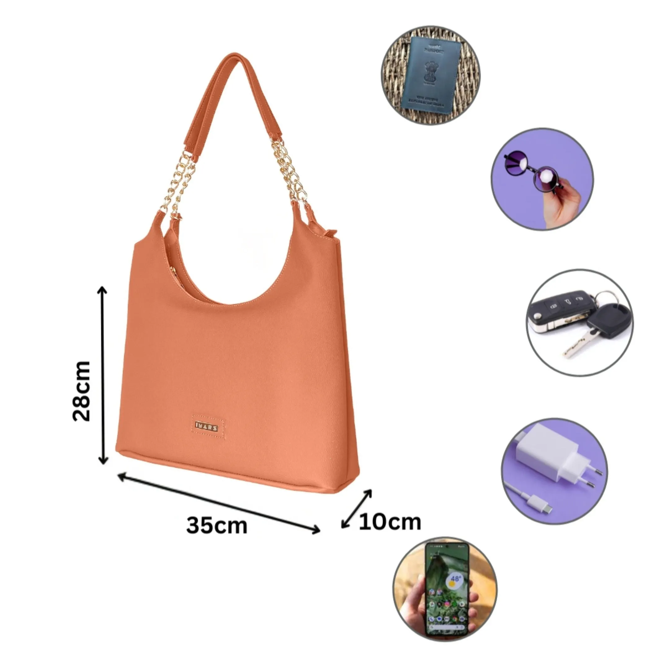 Shoulder Hobo Chain Bag Tan | Vegan Leather Women & Girl's Handbag