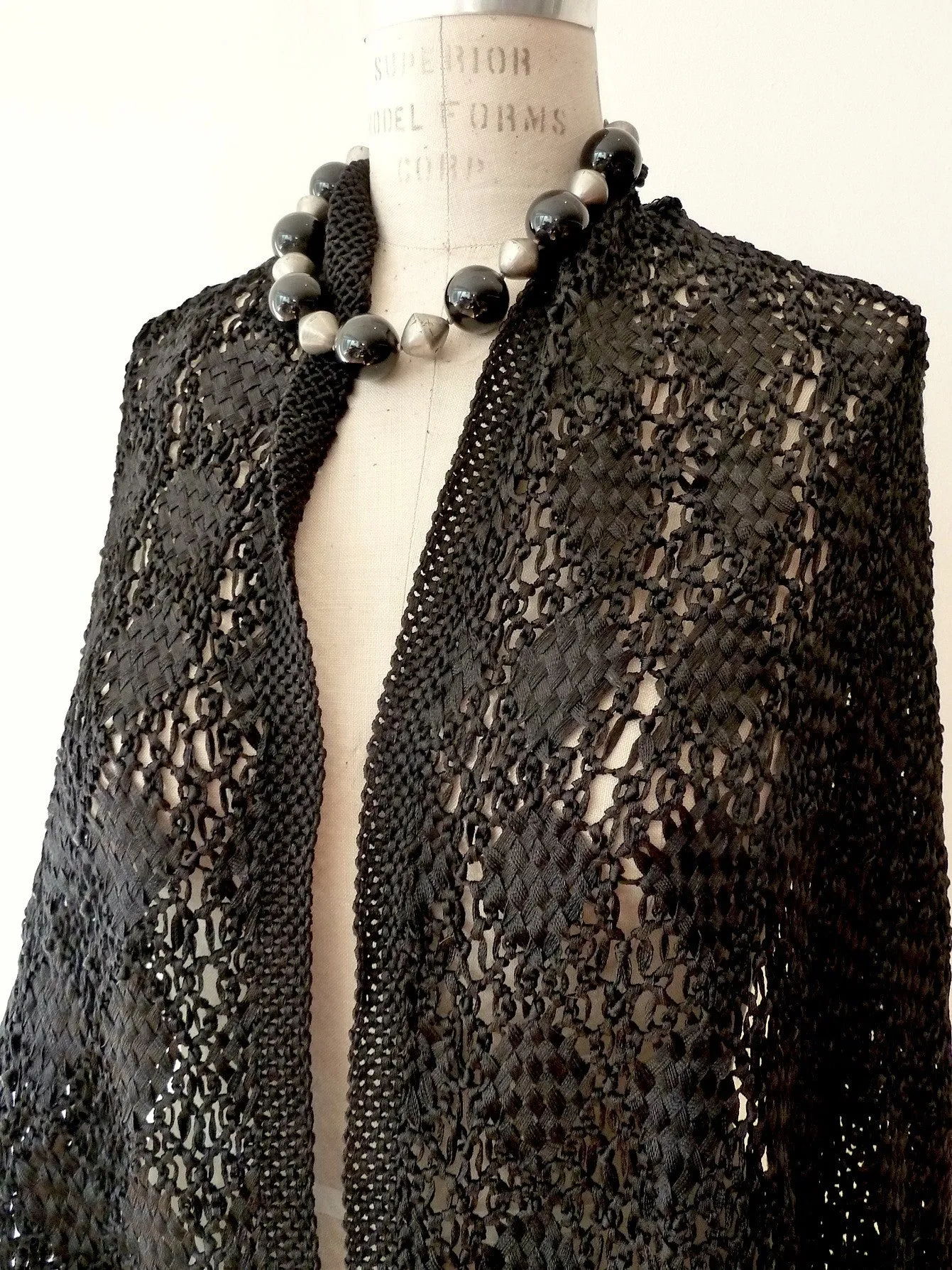 Silk Macrame Triangle Shawl Silver