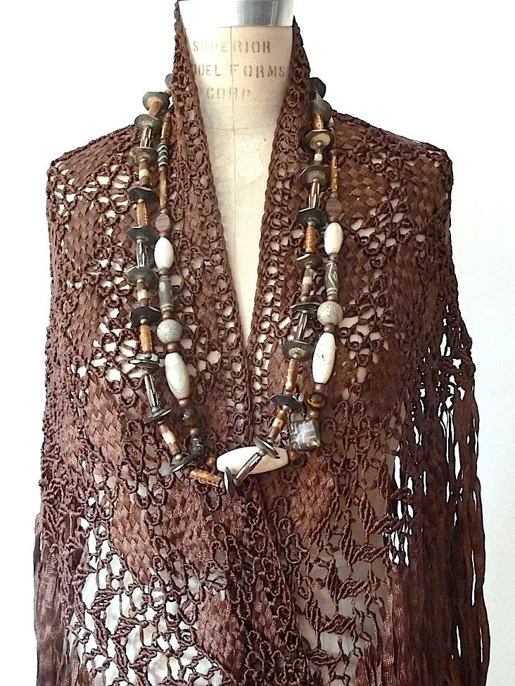 Silk Macrame Triangle Shawl Silver