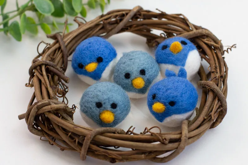 Spring Bird Chick Felt Shapes- SET OF 2 or 4- Blue Birds