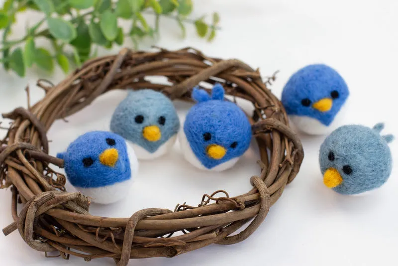 Spring Bird Chick Felt Shapes- SET OF 2 or 4- Blue Birds