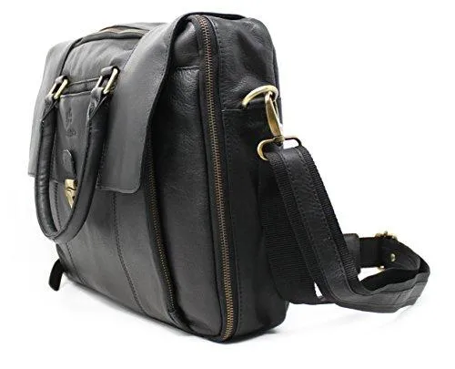 STARHIDE 15" Laptop Genuine Cow Nappa Leather Top Handle Shoulder Messenger Travel Bag Adjustable Strap 530 Black