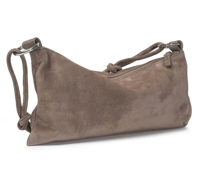 Suede Knotted Handle Evening Bag Taupe