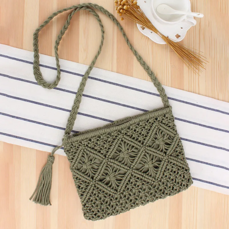 Tassel Handmade Woven Cotton Thread Crossbody Bag