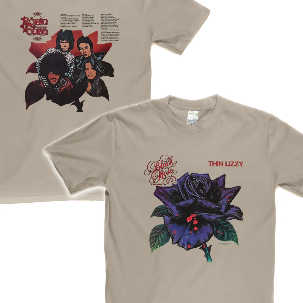 Thin Lizzy Black Rose Front And Back T-Shirt