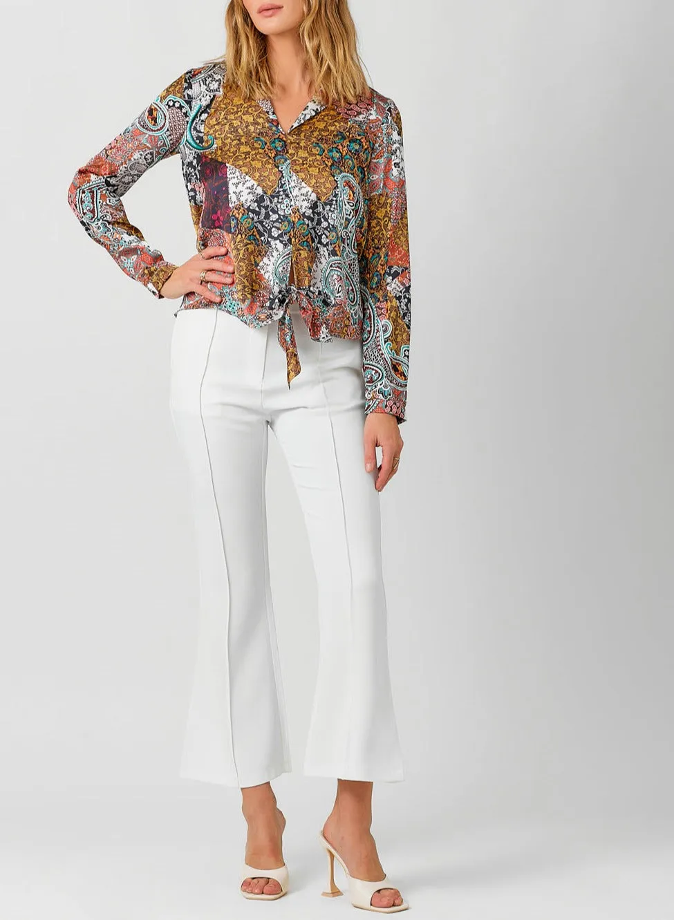 Tie Front Printed Blouse