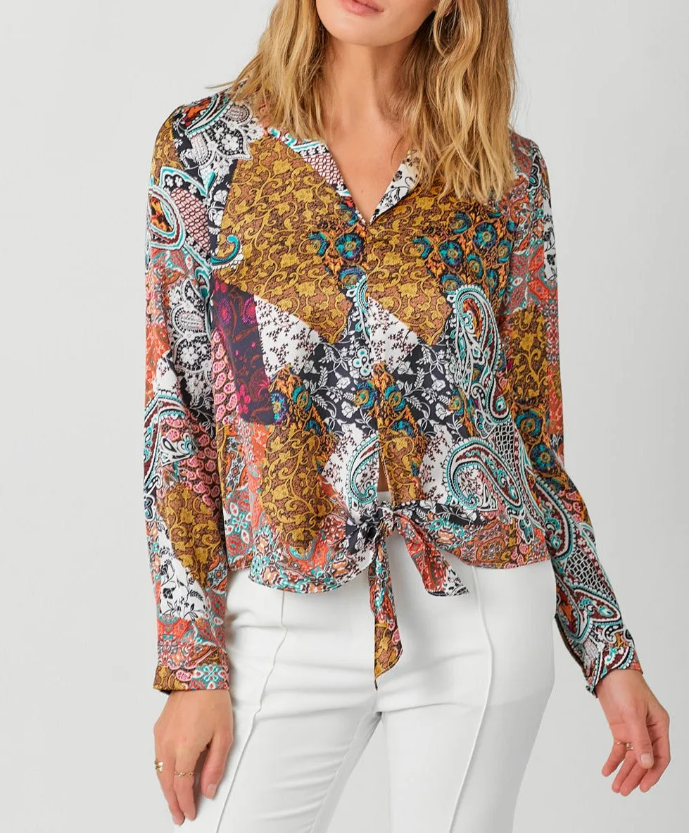 Tie Front Printed Blouse