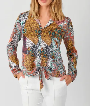 Tie Front Printed Blouse