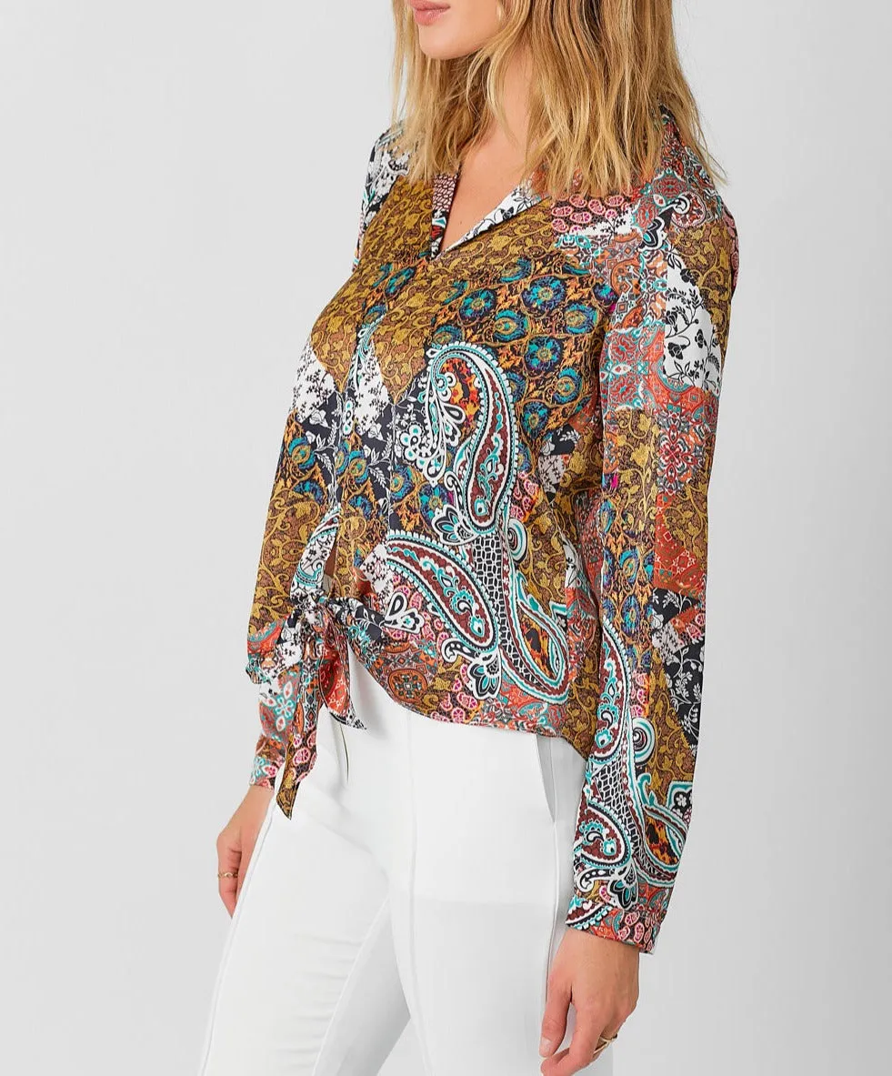 Tie Front Printed Blouse