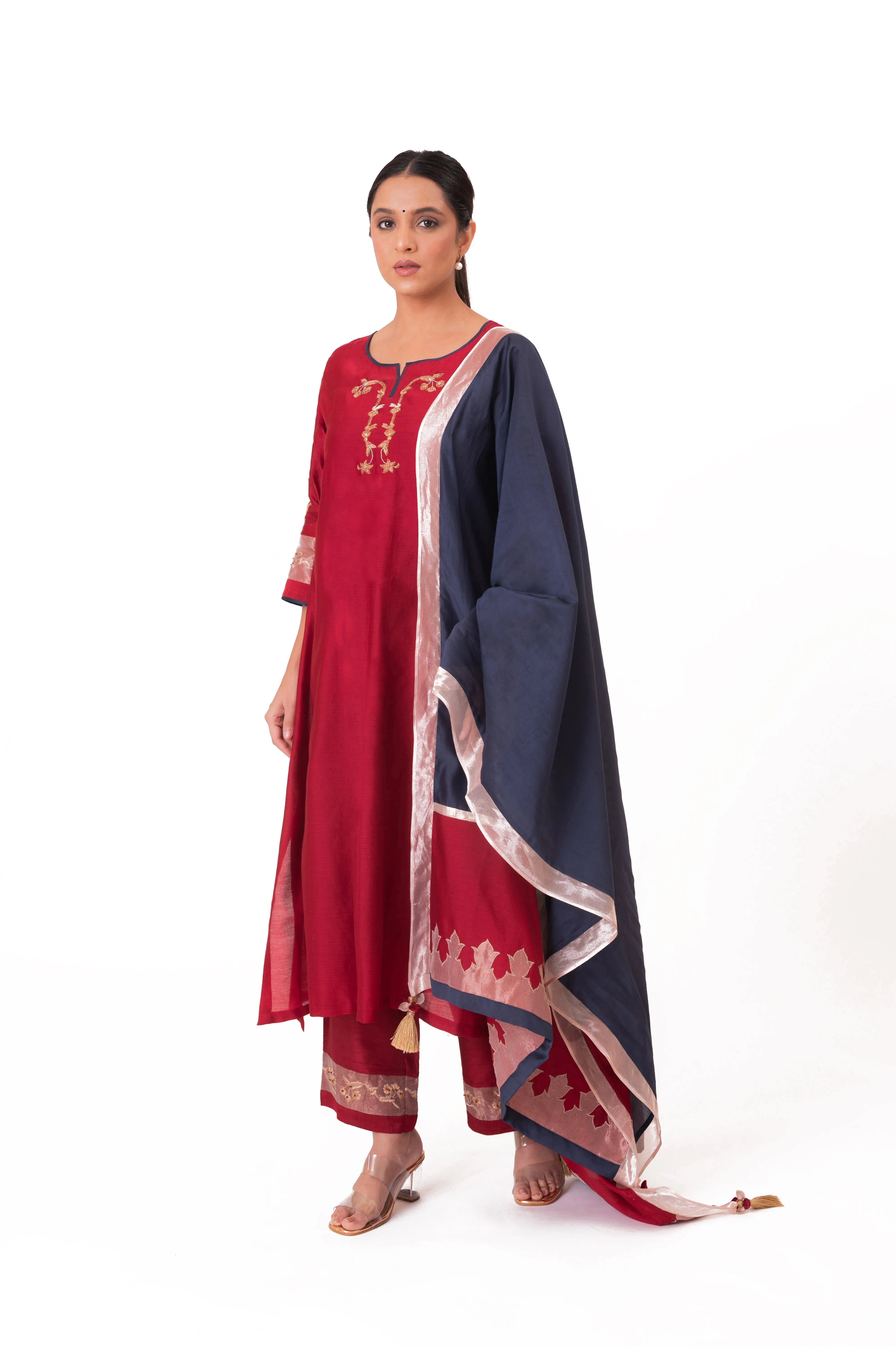 Tissue Patch Dupatta Dual Color Kurta Set