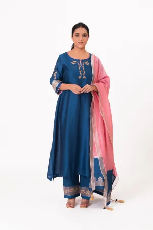 Tissue Patched Dupatta Dual Color Kurts Set