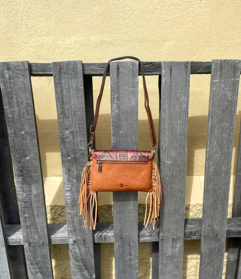 Top Notch Accessories Brown Cowhide Purse With Leather Embossed Flap 3072BR