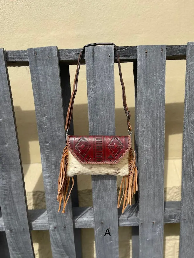 Top Notch Accessories Brown Cowhide Purse With Leather Embossed Flap 3072BR