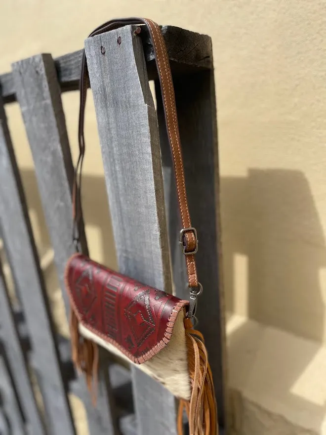 Top Notch Accessories Brown Cowhide Purse With Leather Embossed Flap 3072BR