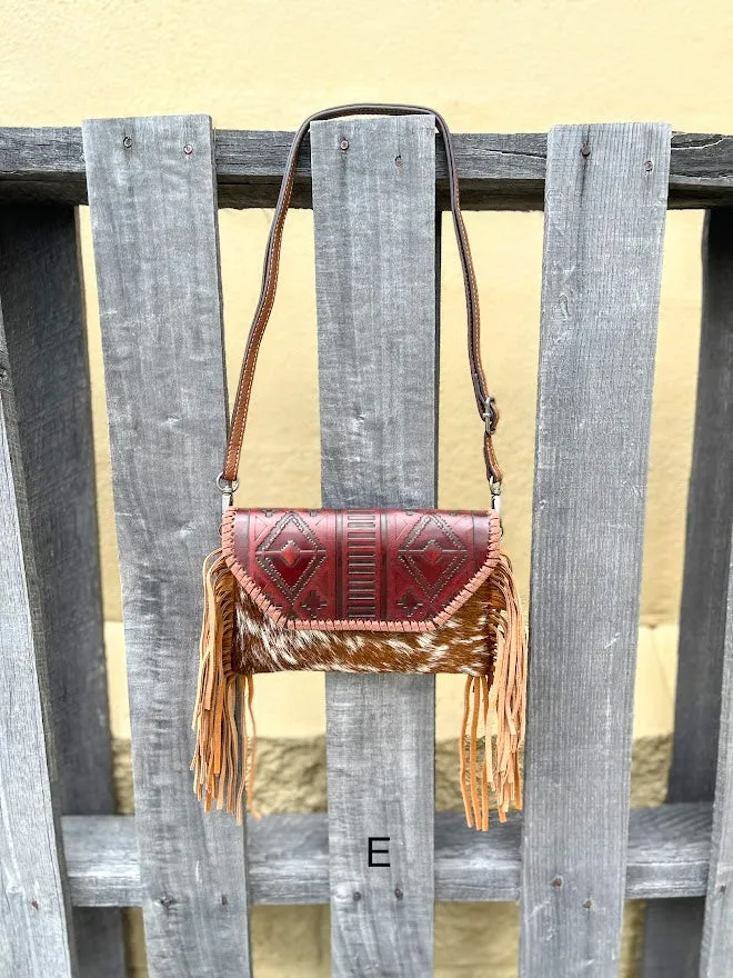 Top Notch Accessories Brown Cowhide Purse With Leather Embossed Flap 3072BR