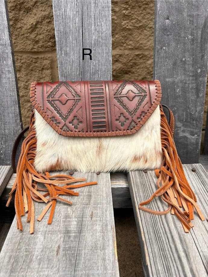 Top Notch Accessories Brown Cowhide Purse With Leather Embossed Flap 3072BR