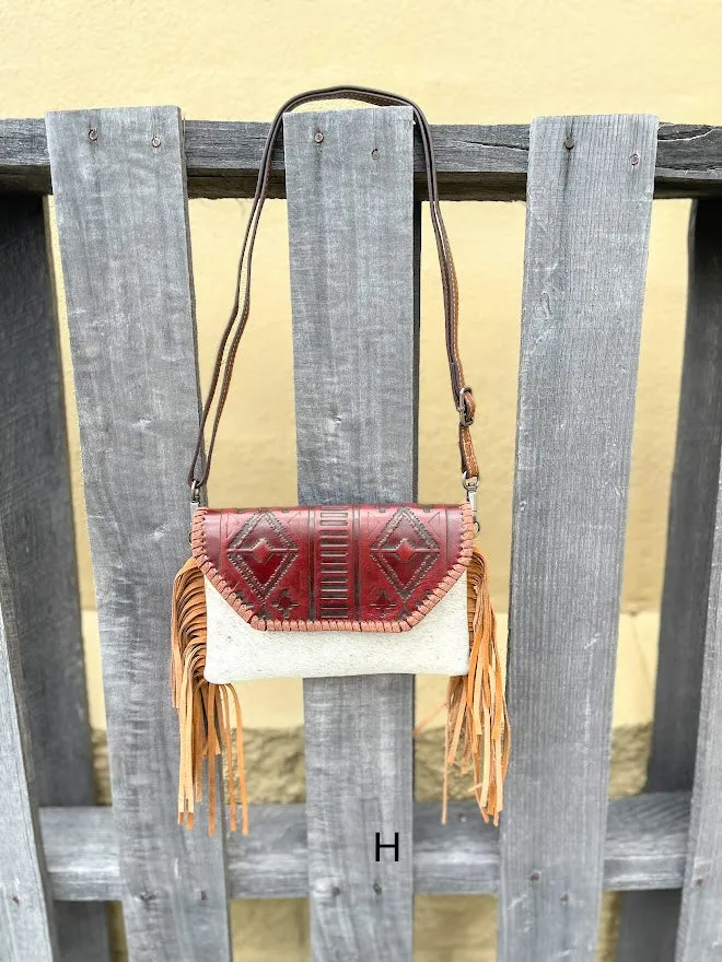 Top Notch Accessories Brown Cowhide Purse With Leather Embossed Flap 3072BR