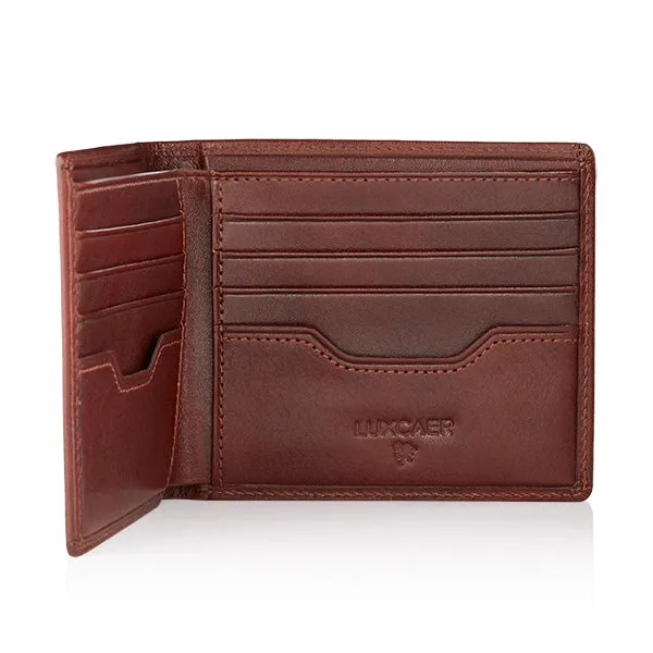 Traditional vegetable tanned leather wallet in brown - 8 card slot