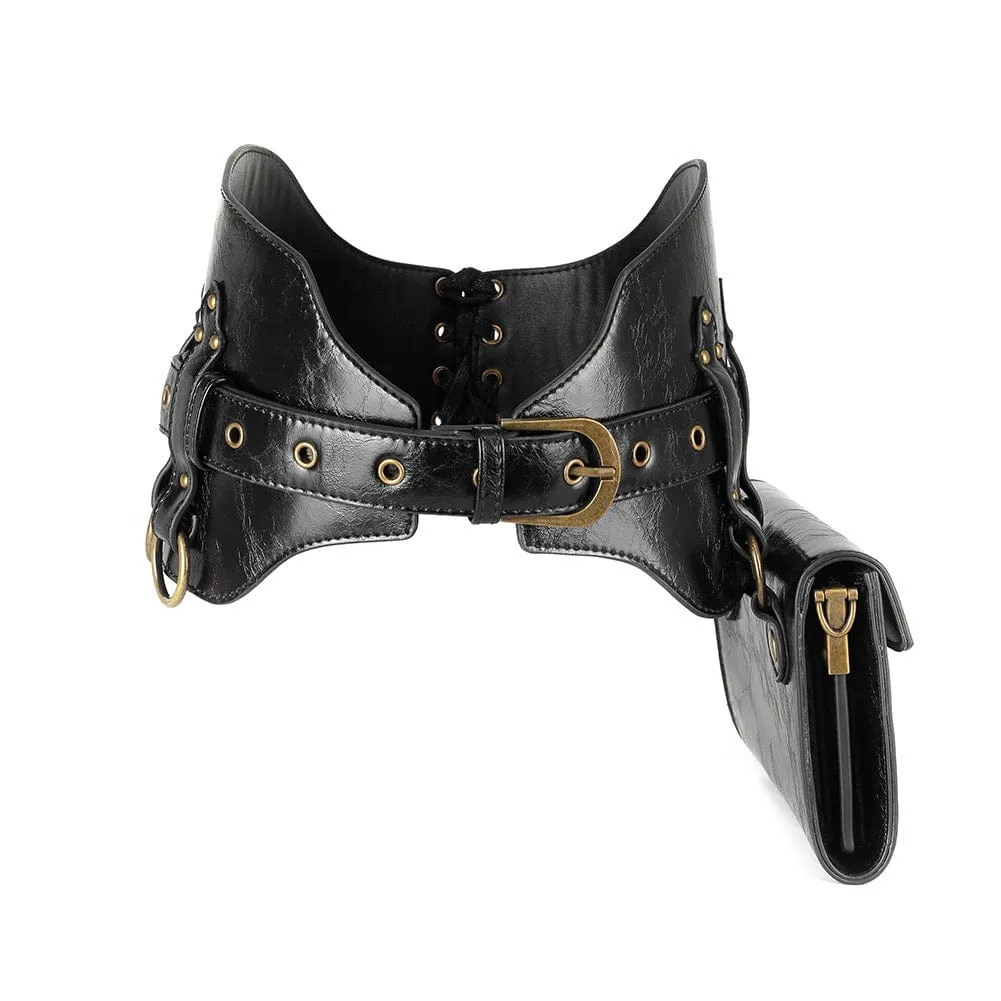 Unisex Steampunk Buckle Splice Square Waist Bag