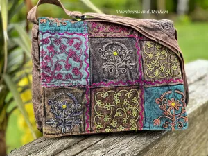 URBAN MAUVE FOLK ART SATCHEL /SHOULDER BAG