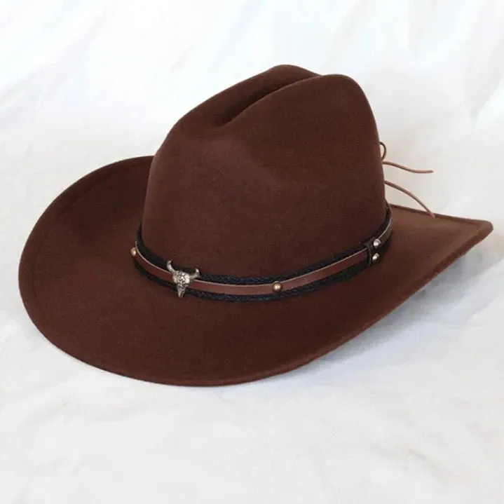 Vintage Cow Head Western Cowboy Hat Wide Brim Unisex Style