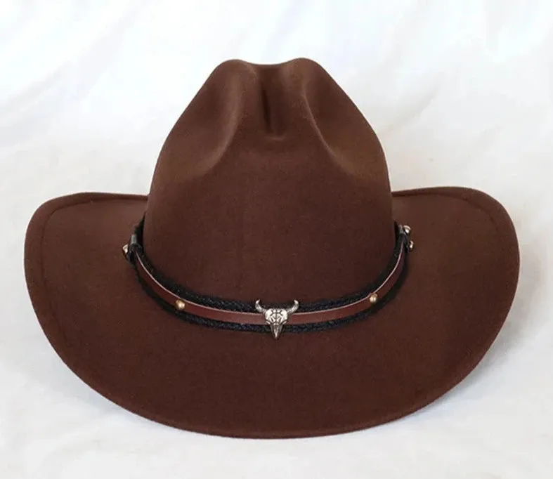 Vintage Cow Head Western Cowboy Hat Wide Brim Unisex Style