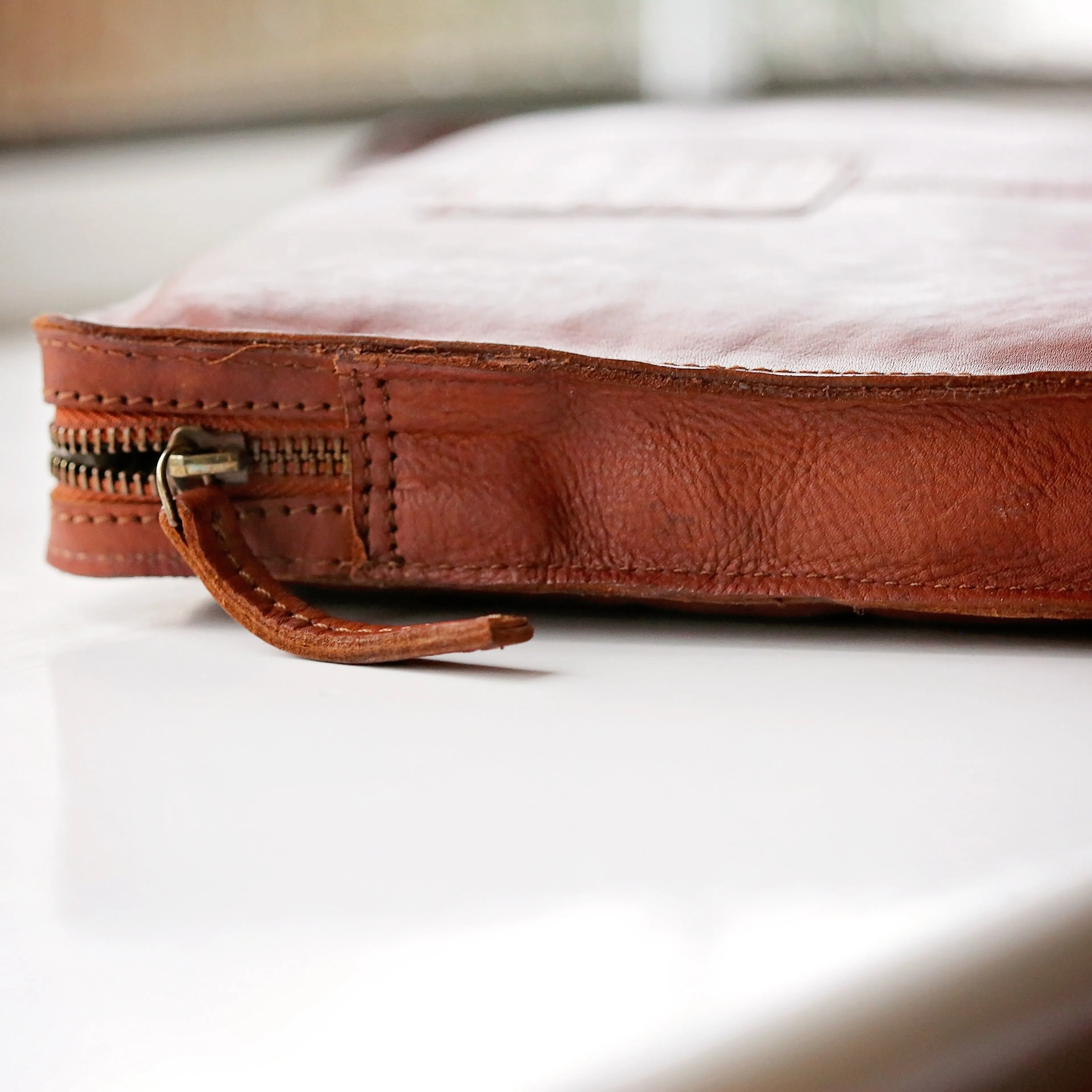 Vintage Leather Tablet Bag With Personalised Name Tag