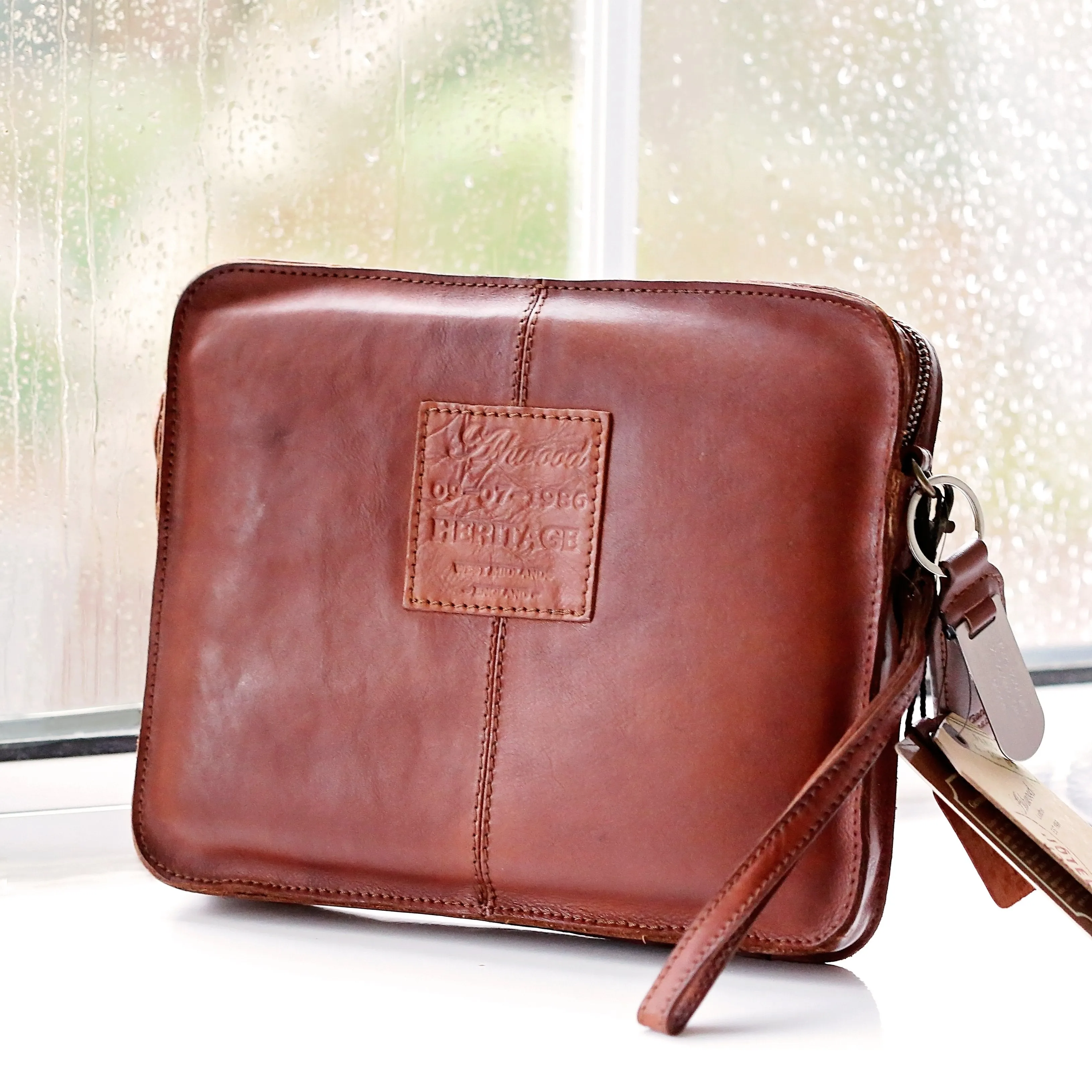 Vintage Leather Tablet Bag With Personalised Name Tag