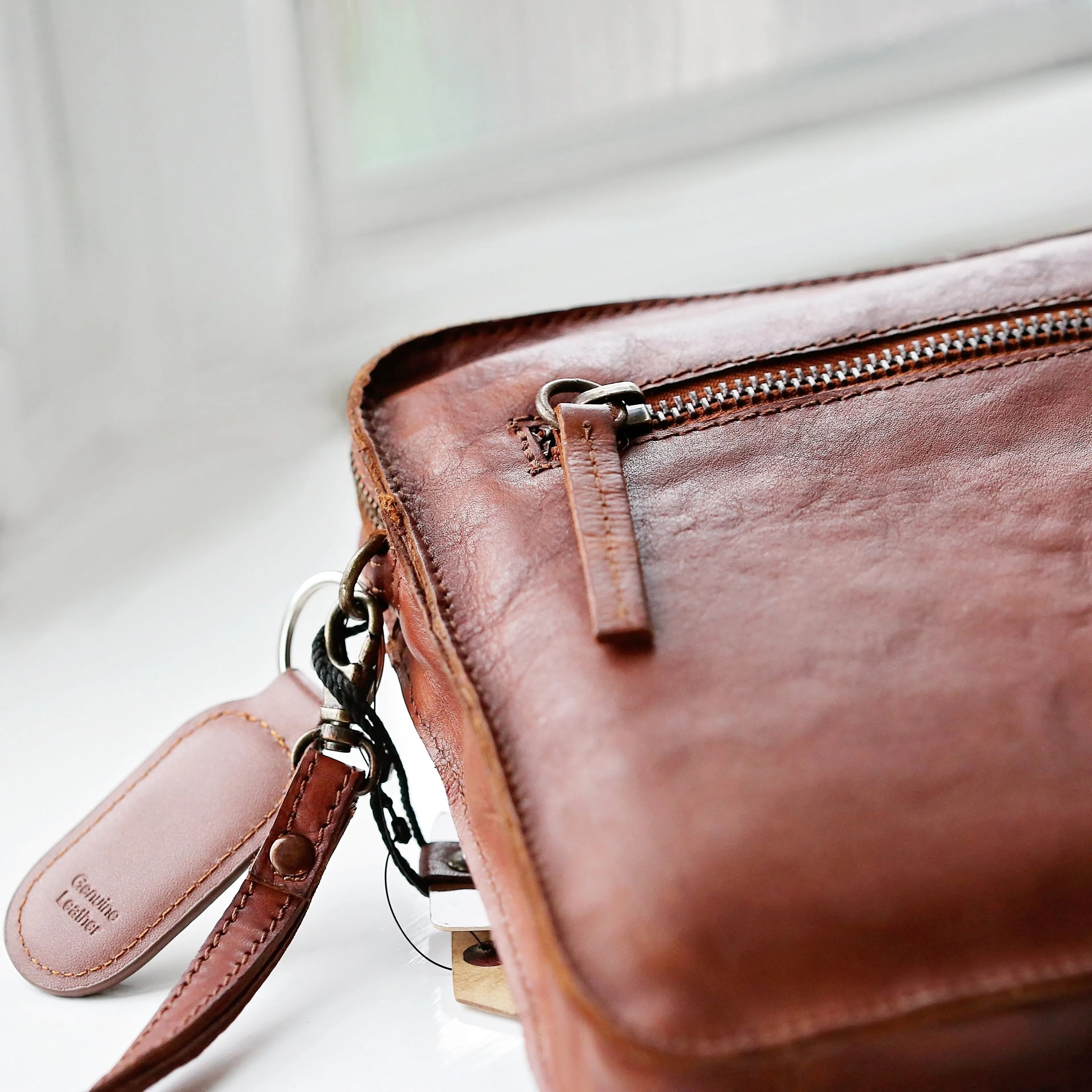 Vintage Leather Tablet Bag With Personalised Name Tag