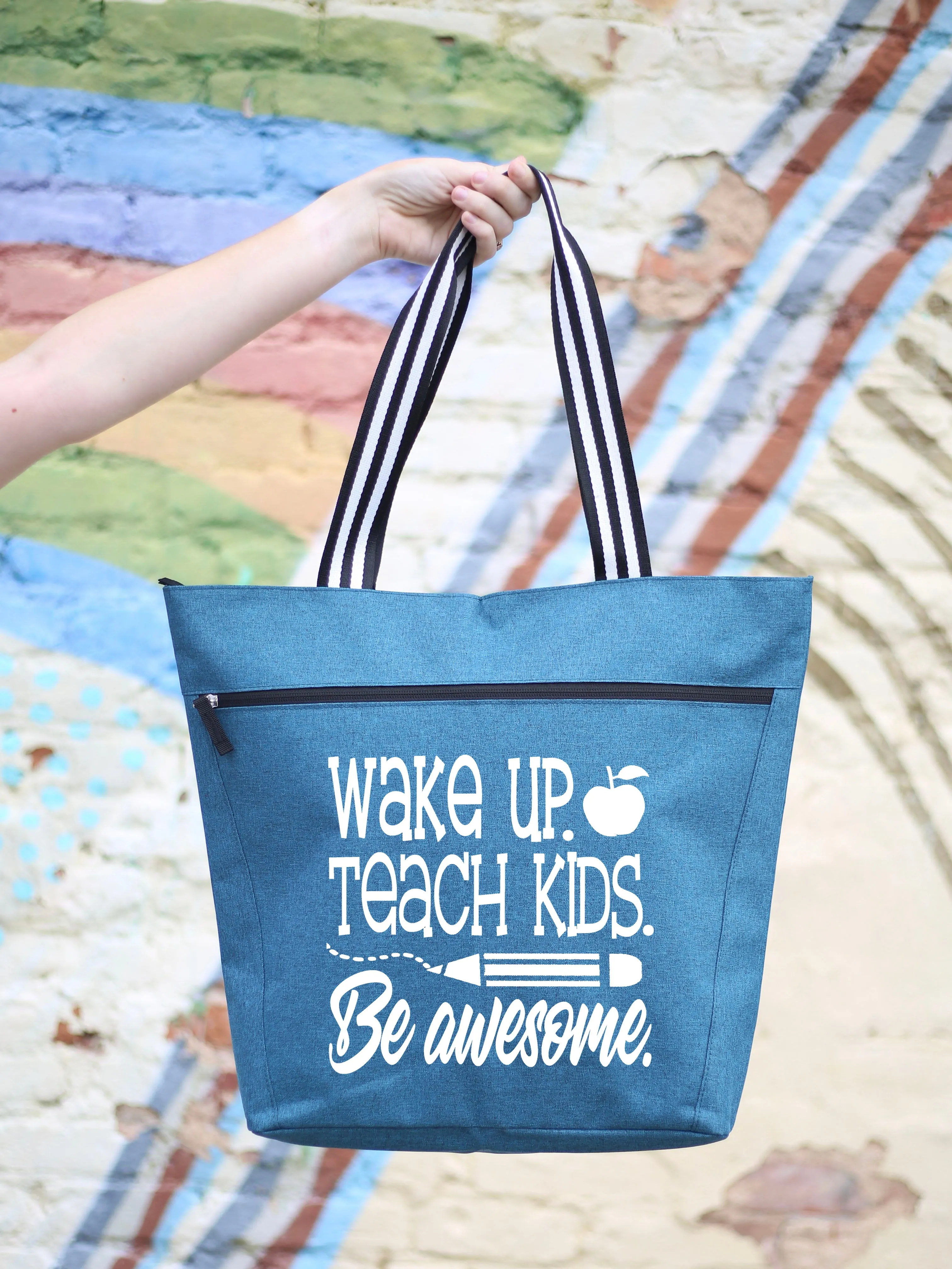 Wake Up. Teach Kids, Be Awesome - Teal Lexie Tote Bag