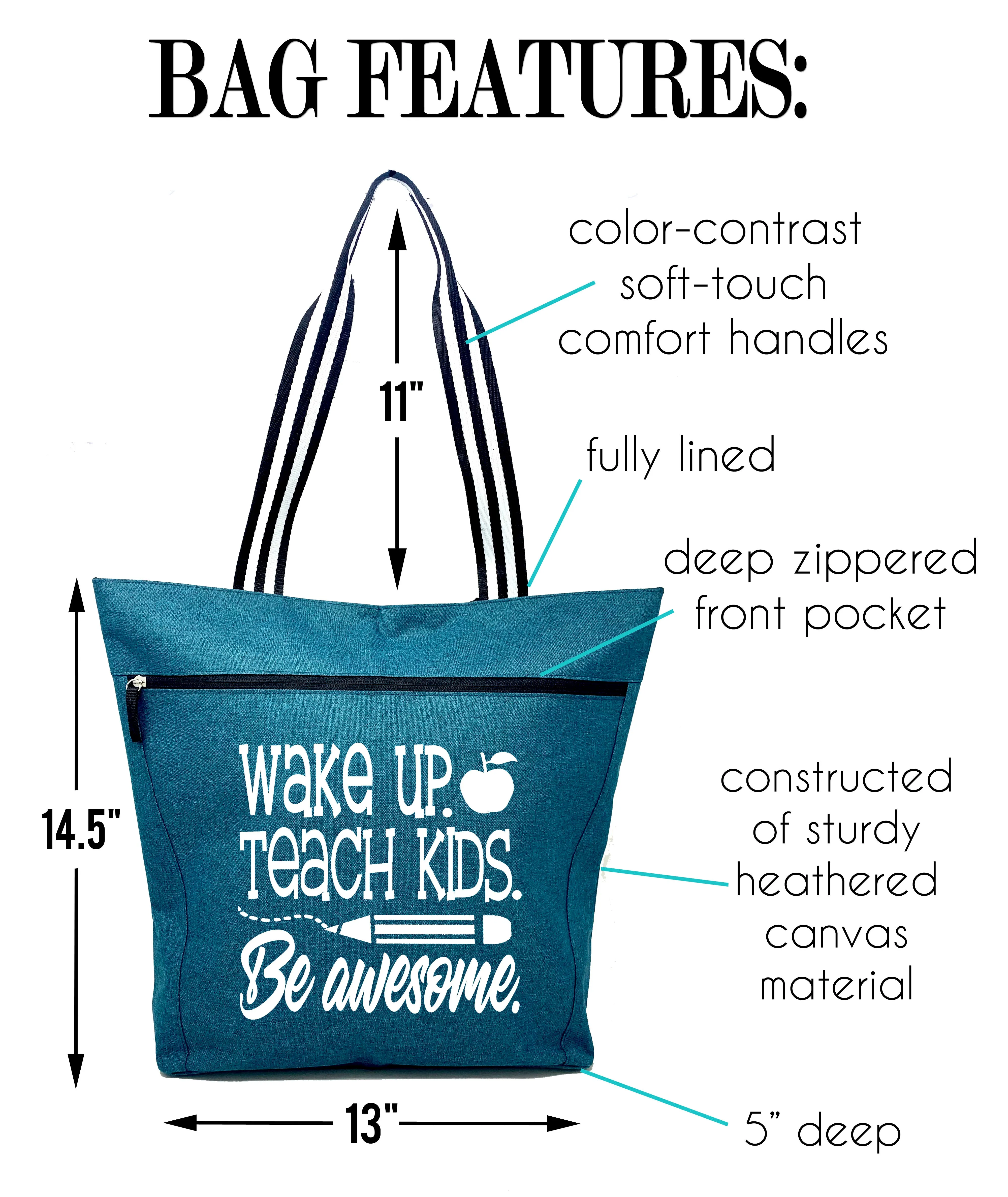 Wake Up. Teach Kids, Be Awesome - Teal Lexie Tote Bag