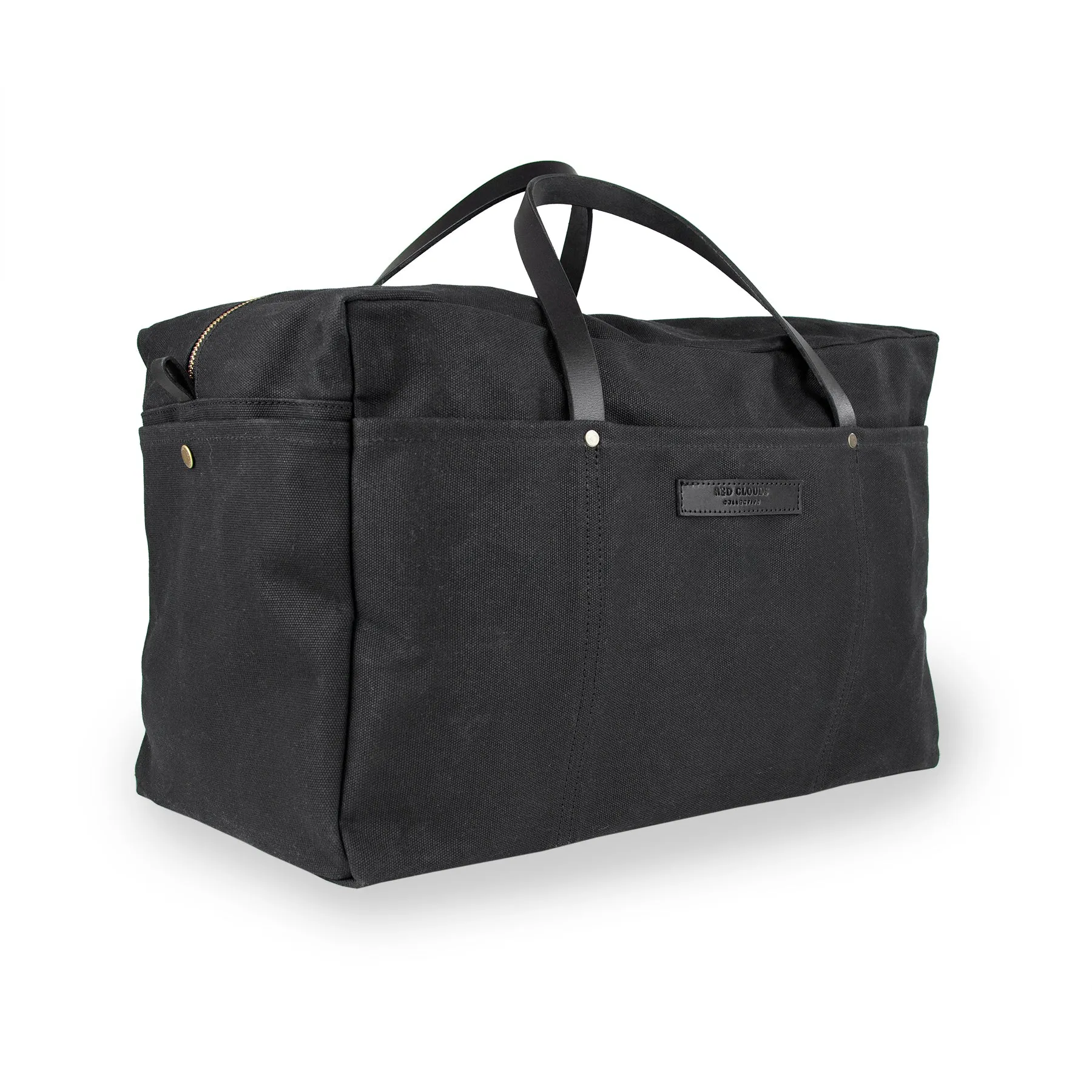 Waxed Canvas Duffle Bag - Black with Black Leather