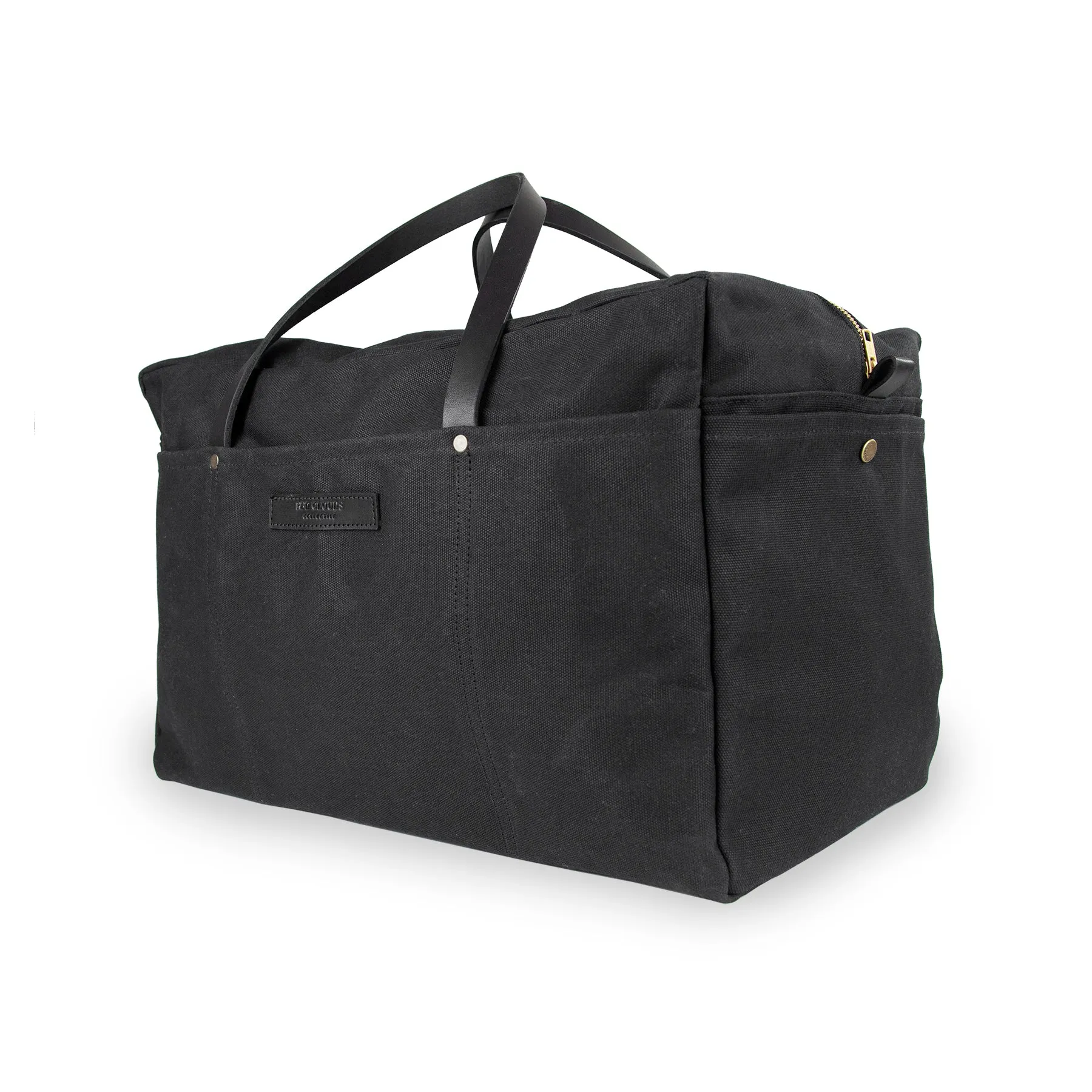 Waxed Canvas Duffle Bag - Black with Black Leather