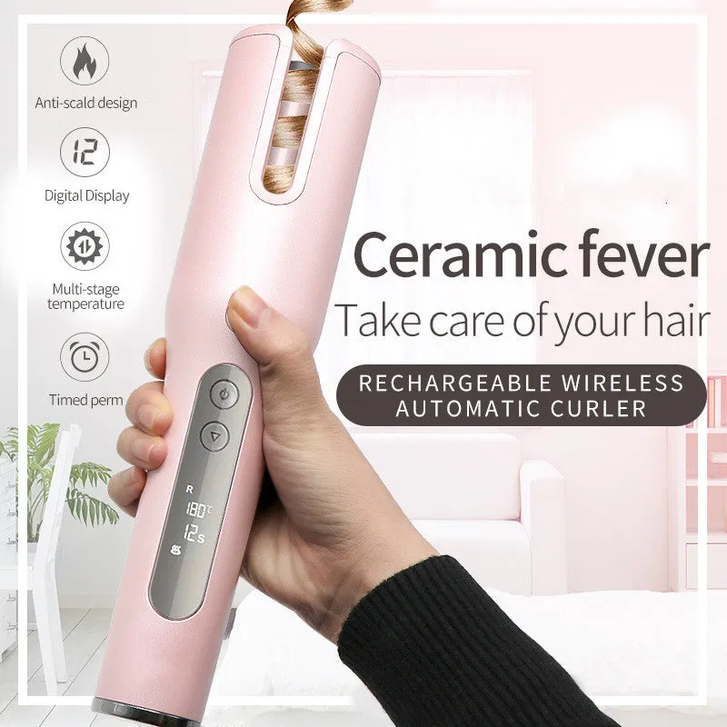 Wireless Automatic Curler USB, LCD Screen Ceramic Heating Anti-perm Curler.