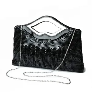 Women Luxury Sequins Evening Clutch Full Rhinestones Chain Purse  Black , Silver , Gold