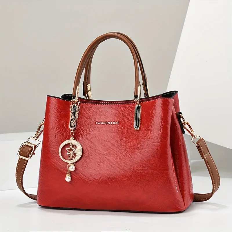 Women's Fashion Tote Bag, Elegant Handbag With Shoulder Strap, Simple Versatile , Crossbody Purse With Charm Accessory