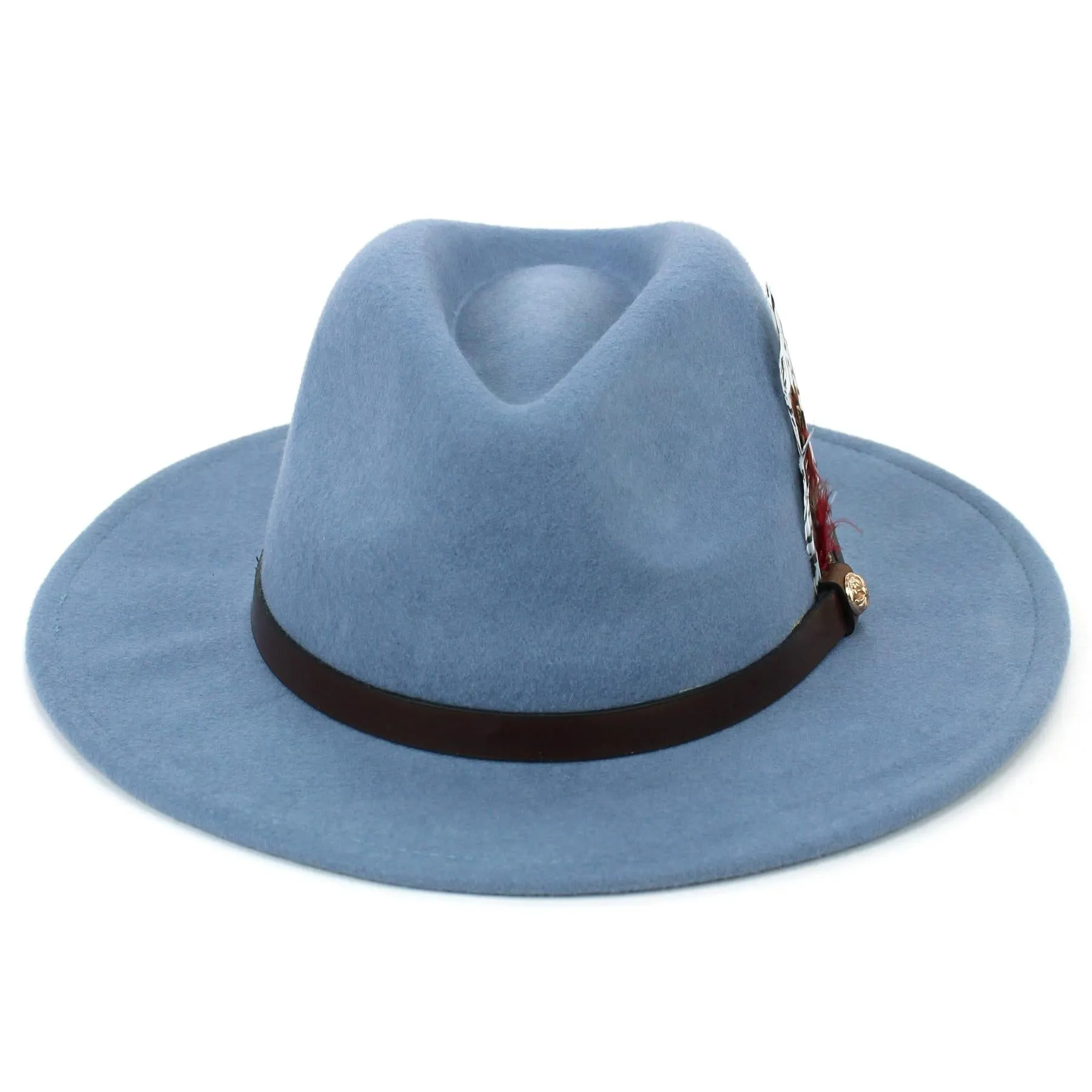 Wool Felt Fedora with Feather - Light Blue