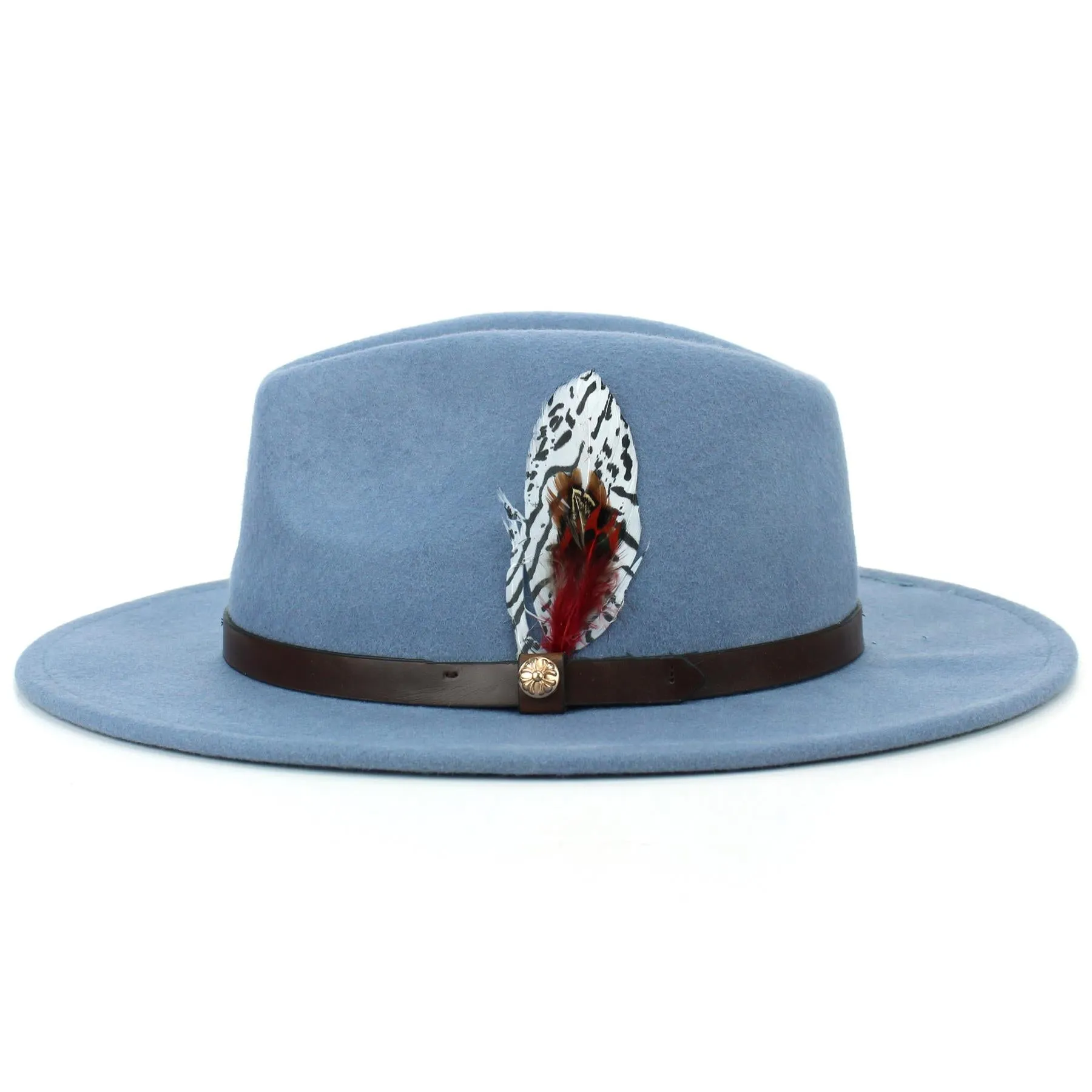 Wool Felt Fedora with Feather - Light Blue