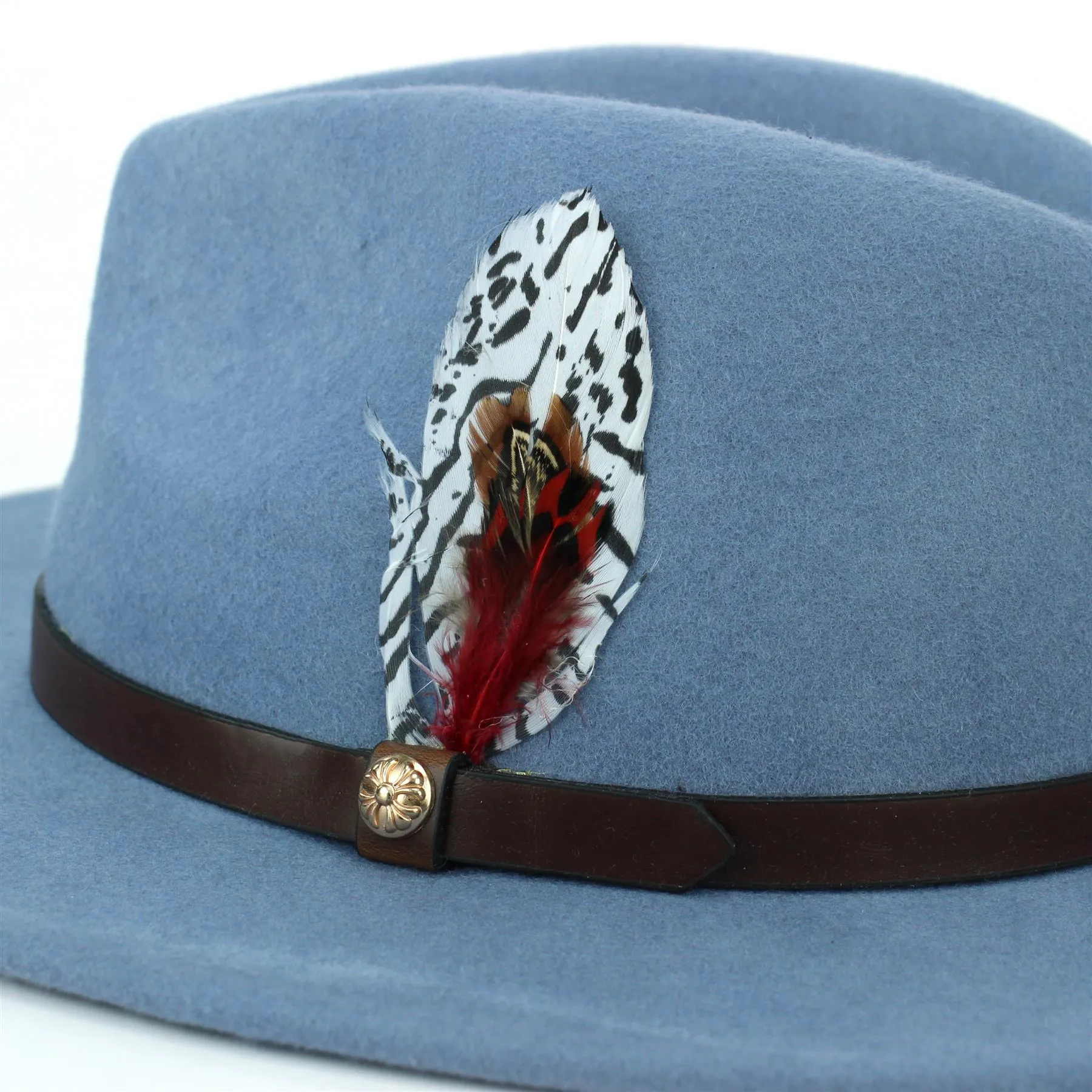 Wool Felt Fedora with Feather - Light Blue