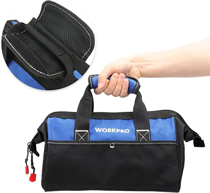 WORKPRO - #‎W081103A 13-Inch Tool Bag, Pink (or Blue) Soft Cloth Tool Storage Bags, Wide Mouth Tool Tote Bag with Inside Pockets