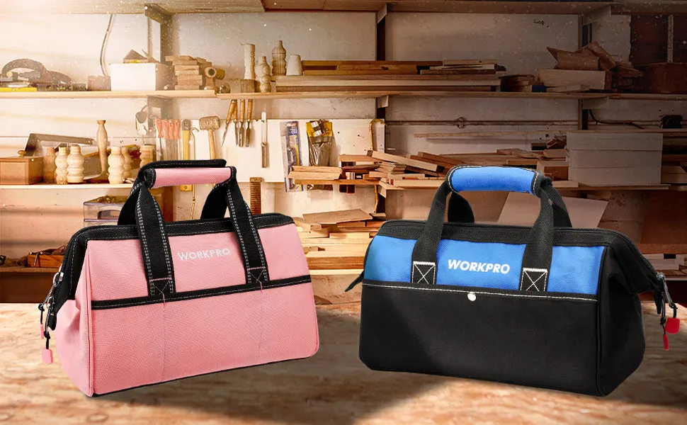 WORKPRO - #‎W081103A 13-Inch Tool Bag, Pink (or Blue) Soft Cloth Tool Storage Bags, Wide Mouth Tool Tote Bag with Inside Pockets