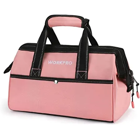 WORKPRO - #‎W081103A 13-Inch Tool Bag, Pink (or Blue) Soft Cloth Tool Storage Bags, Wide Mouth Tool Tote Bag with Inside Pockets