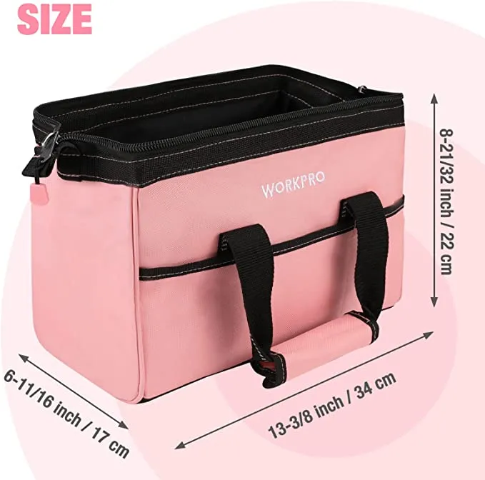 WORKPRO - #‎W081103A 13-Inch Tool Bag, Pink (or Blue) Soft Cloth Tool Storage Bags, Wide Mouth Tool Tote Bag with Inside Pockets