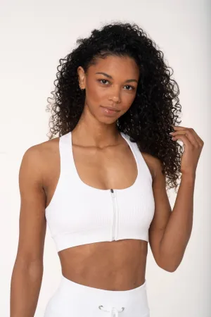 Zipped Sports Bra - Ivory White