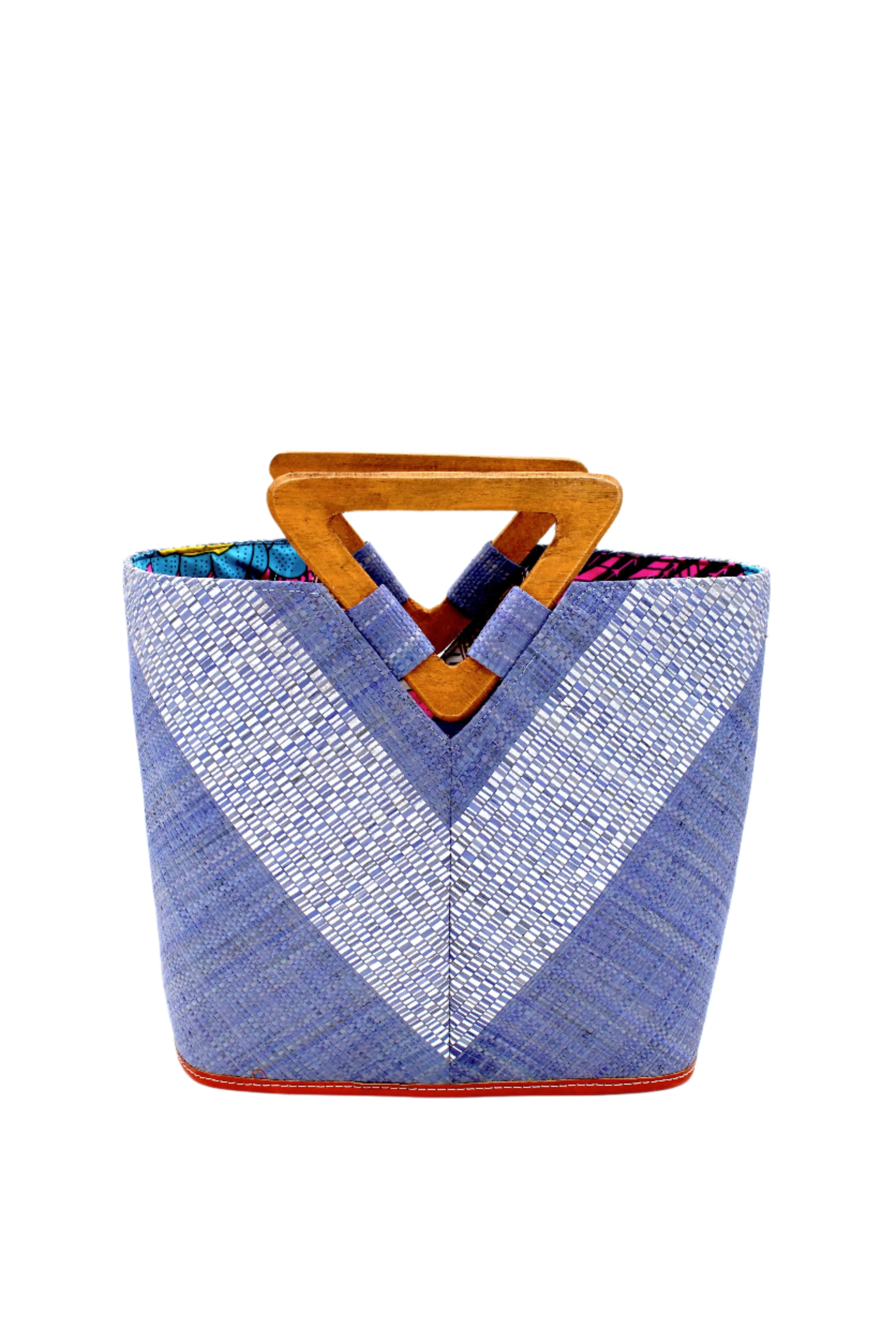 Zuki Wynwood Straw Handbag with Metallic Detailing & Wood Triangle Handle