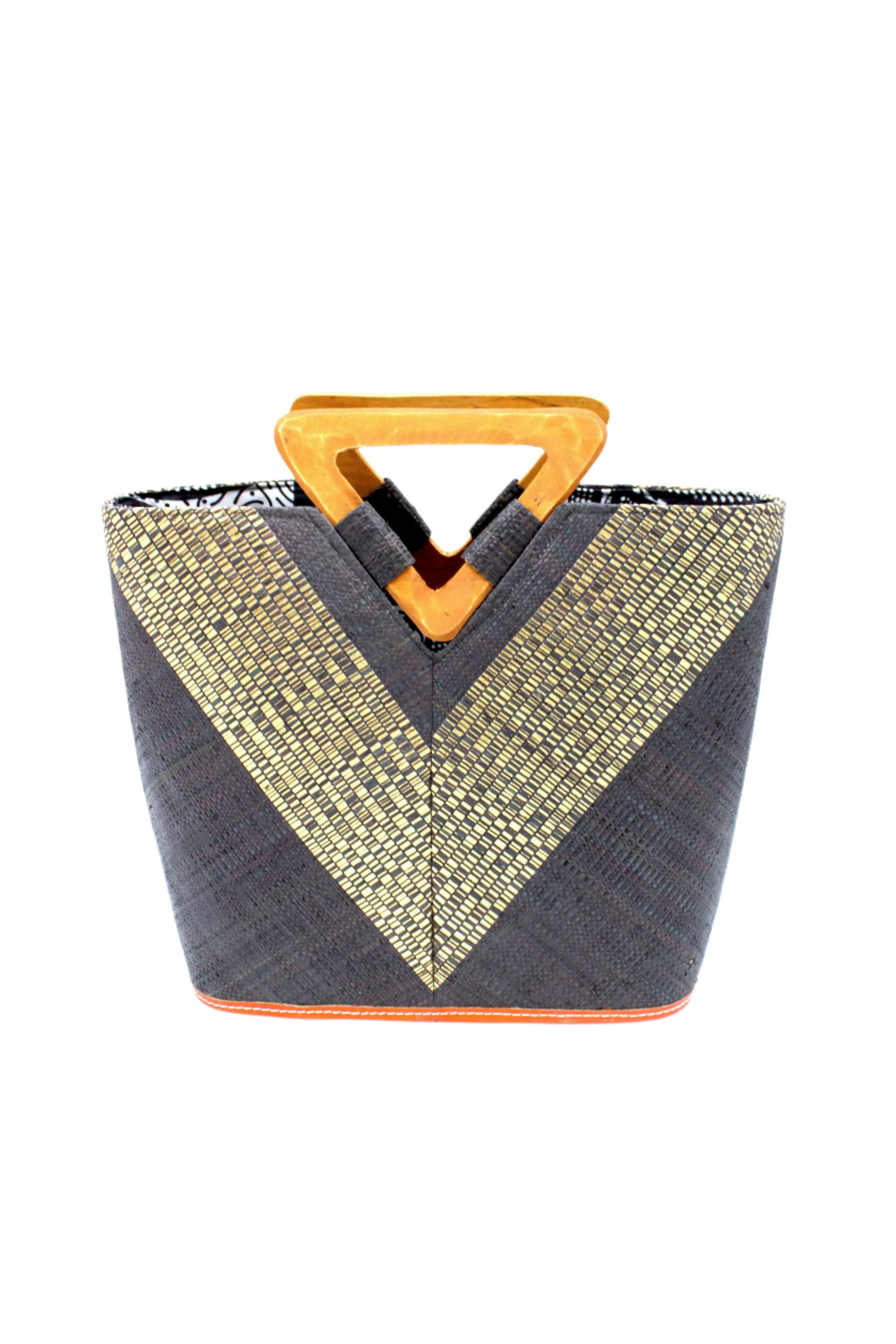 Zuki Wynwood Straw Handbag with Metallic Detailing & Wood Triangle Handle