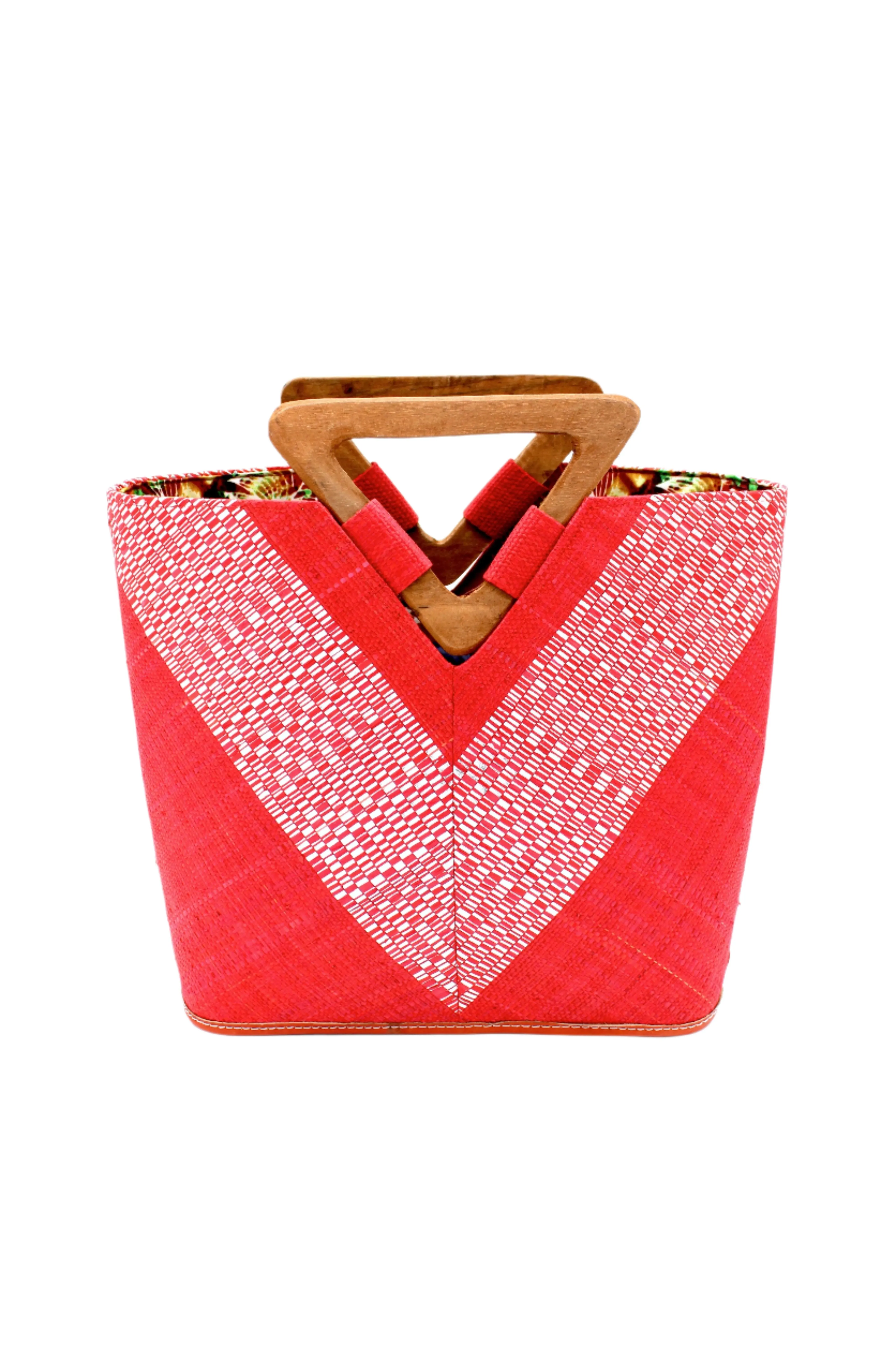 Zuki Wynwood Straw Handbag with Metallic Detailing & Wood Triangle Handle