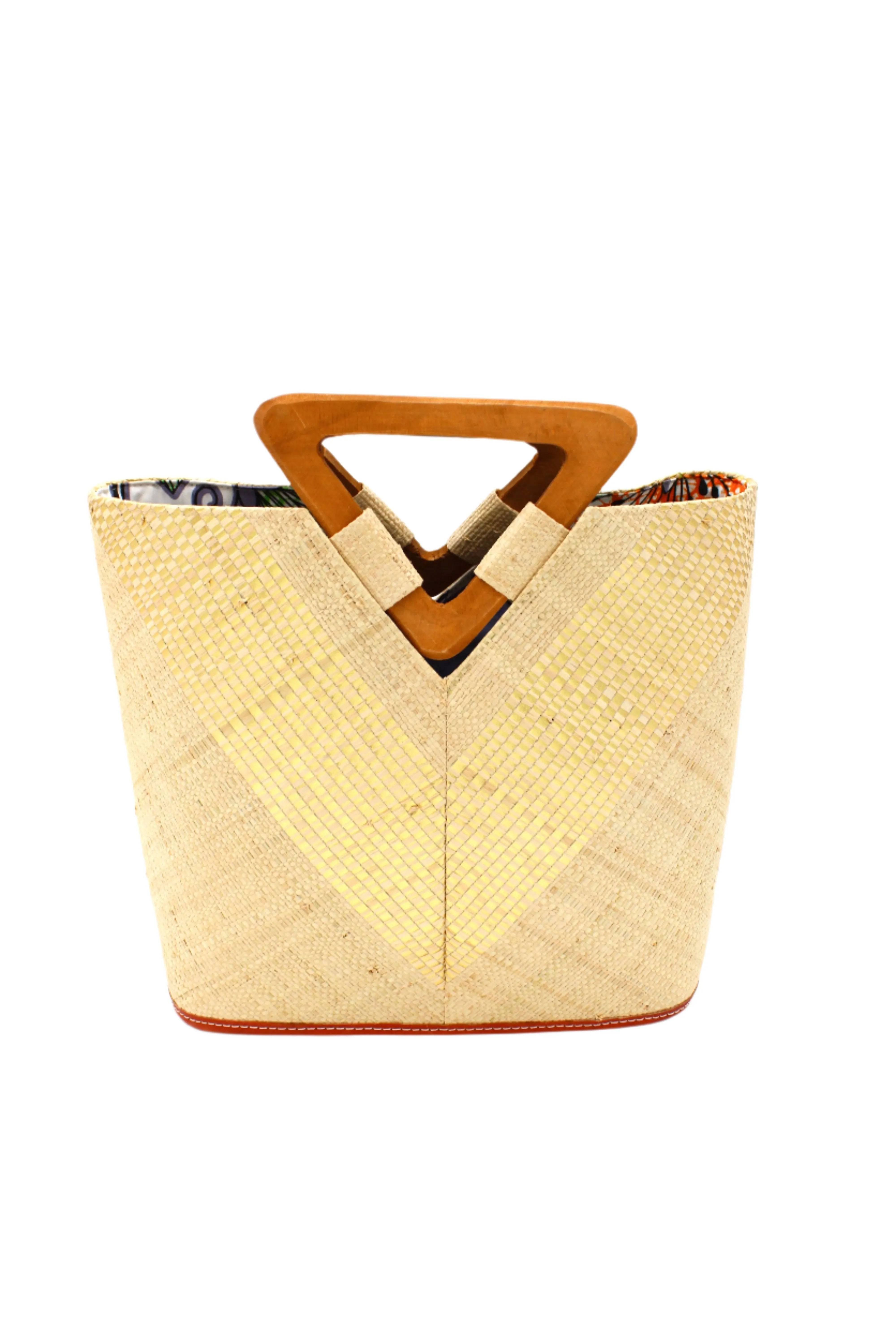 Zuki Wynwood Straw Handbag with Metallic Detailing & Wood Triangle Handle